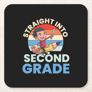 2nd Grade Teacher Straight Into Second Grade Square Paper Coaster