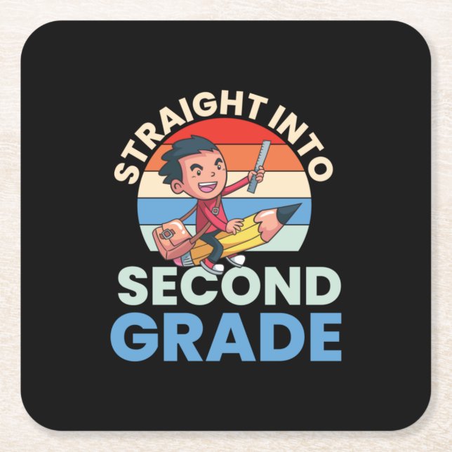 2nd Grade Teacher Straight Into Second Grade Square Paper Coaster (Front)
