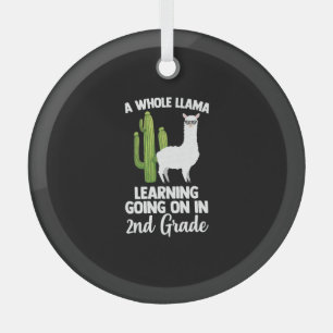 2nd Grade Teacher Student Kids Back To School Llam Glass Tree Decoration