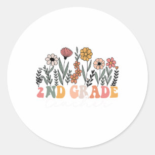 2nd Grade Teacher Wildflower Floral Back To School Classic Round Sticker