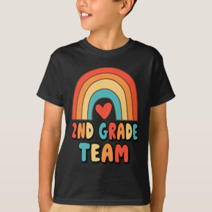 2nd Grade Team - Teacher Rainbow Heart 70s Retro B T-Shirt