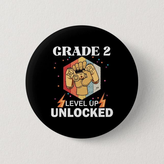 2nd Grade Unlocked Level Up Back To School First 6 Cm Round Badge (Front)