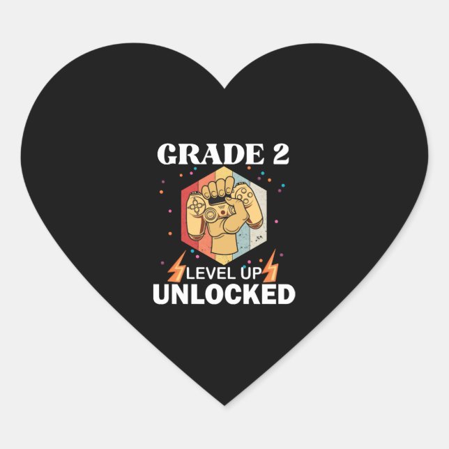 2nd Grade Unlocked Level Up Back To School First Heart Sticker (Front)