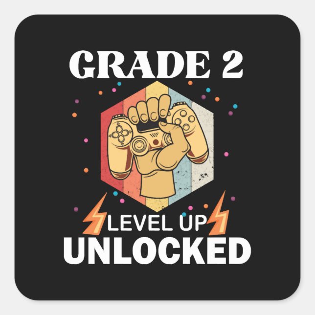 2nd Grade Unlocked Level Up Back To School First Square Sticker (Front)