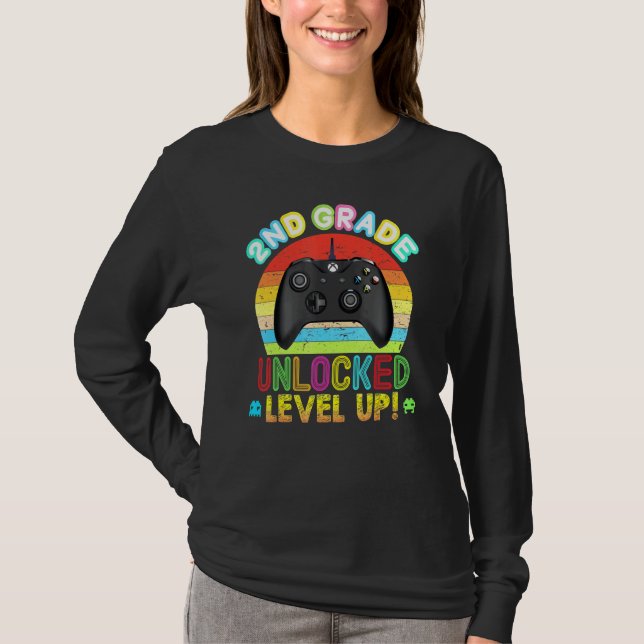 2nd Grade Unlocked Level Up Video Game Console Bac T-Shirt (Front)