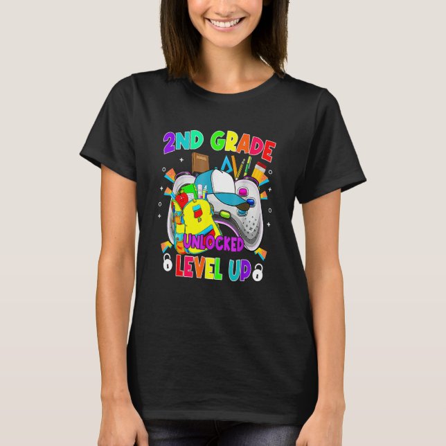 2nd Grade Unlocked Level Up Video Game First Day O T-Shirt (Front)