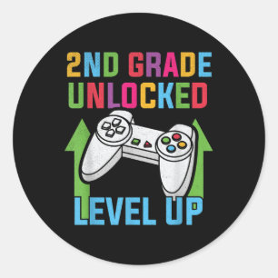 2nd Grade Unlocked Level Up Video Gamer Boys Back Classic Round Sticker