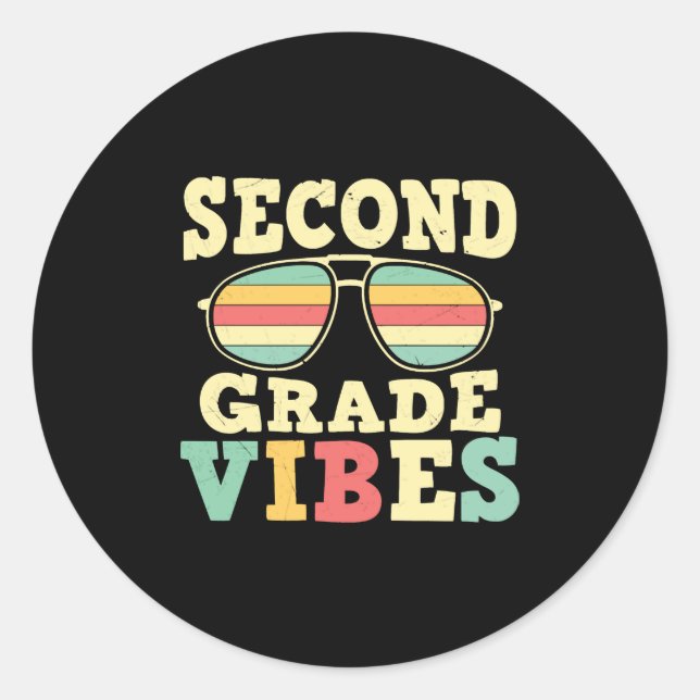 2nd grade vibes 2nd grade colourful shirt classic round sticker (Front)