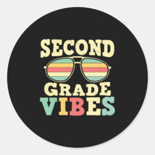 2nd grade vibes 2nd grade colourful shirt classic round sticker