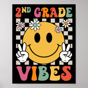 2nd Grade Vibes Girls Retro Smile Teacher Team Sec Poster