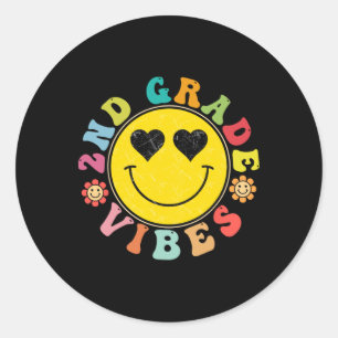 2nd Grade Vibes Happy Face Smile Gift Ck To School Classic Round Sticker
