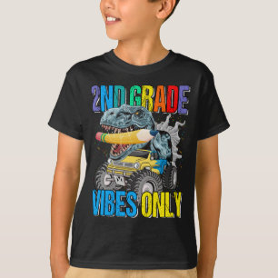 2nd Grade Vibes Only Monster Truck Dinosaur Boys T-Shirt