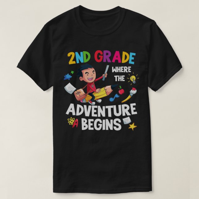 2nd Grade Where The Adventure Begins  T-Shirt (Design Front)