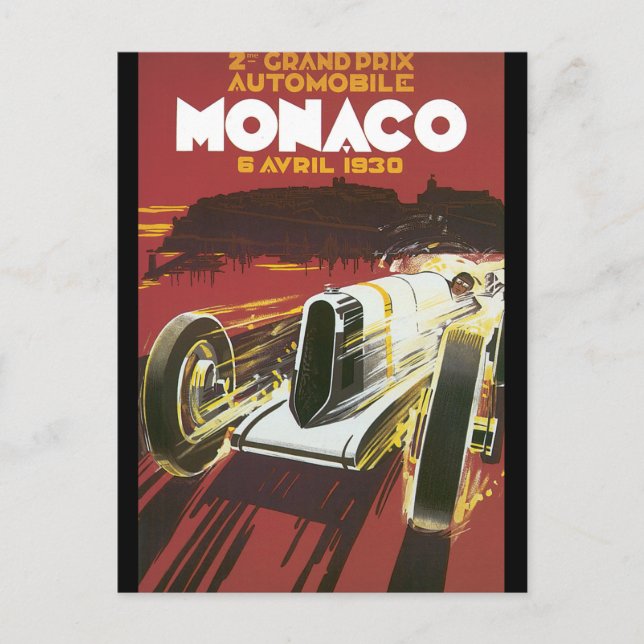 2nd Grand Prix Monaco Vintage Travel Poster Postcard (Front)
