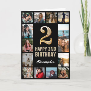 2nd Happy Birthday Black and Gold Photo Collage Card