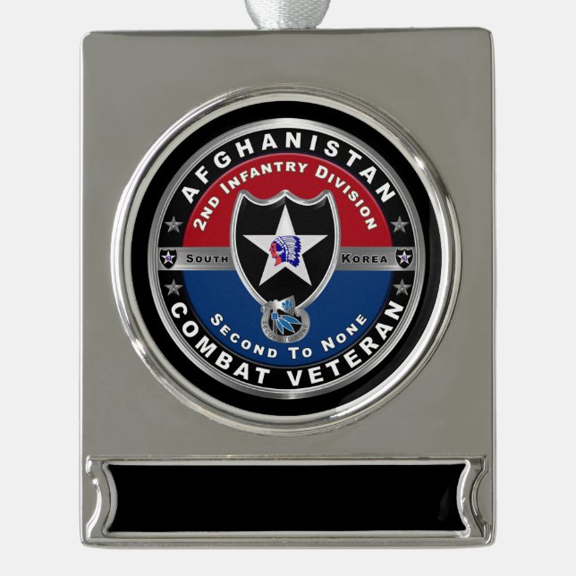 2nd Infantry Division Afghanistan Veteran  Silver Plated Banner Ornament (Front)