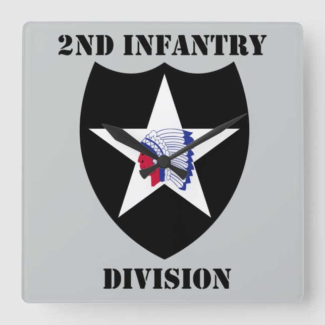 2nd Infantry Division With Text Square Wall Clock (Front)