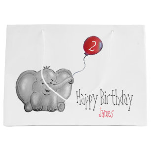 2nd or any birthday elephant with red balloon large gift bag