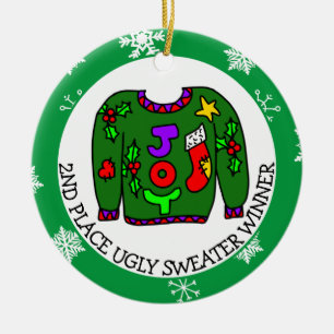 2ND Place Winner Ugly Sweater Contest Medal    Ceramic Tree Decoration