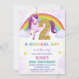 2nd Rainbow Unicorn Birthday Invitations Cloud