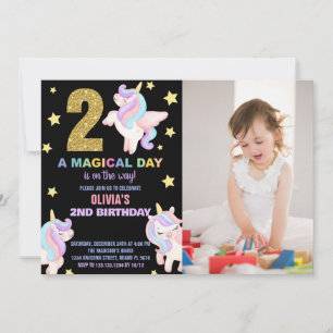 2nd Rainbow Unicorn Birthday Invitations w photo