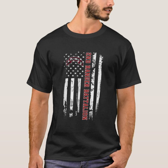 2nd Ranger Battalion Veteran USA Flag Veterans Day T-Shirt (Front)