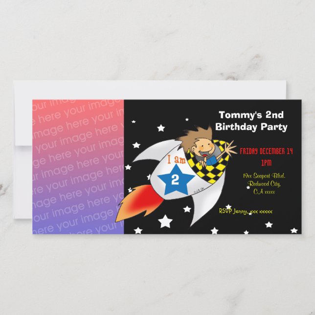 2nd rocket birthday boy party invitations (Front)