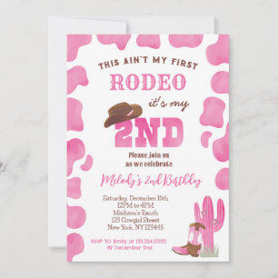2nd Rodeo Cowgirl Second Birthday Invitations