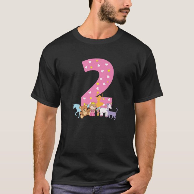 2Nd Second Birthday Unicorn Teddy Bear Hearts Pony T-Shirt (Front)