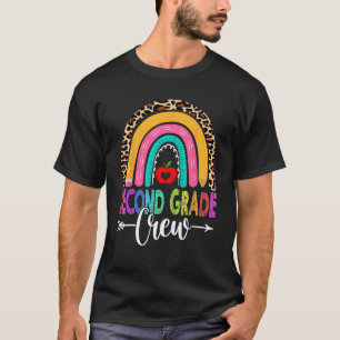 2nd Second Grade Crew Rainbow Leopard Teacher Back T-Shirt