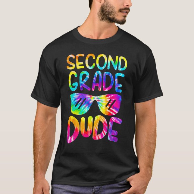2nd Second Grade Dude Tie Dye Sunglasses Boys Back T-Shirt (Front)