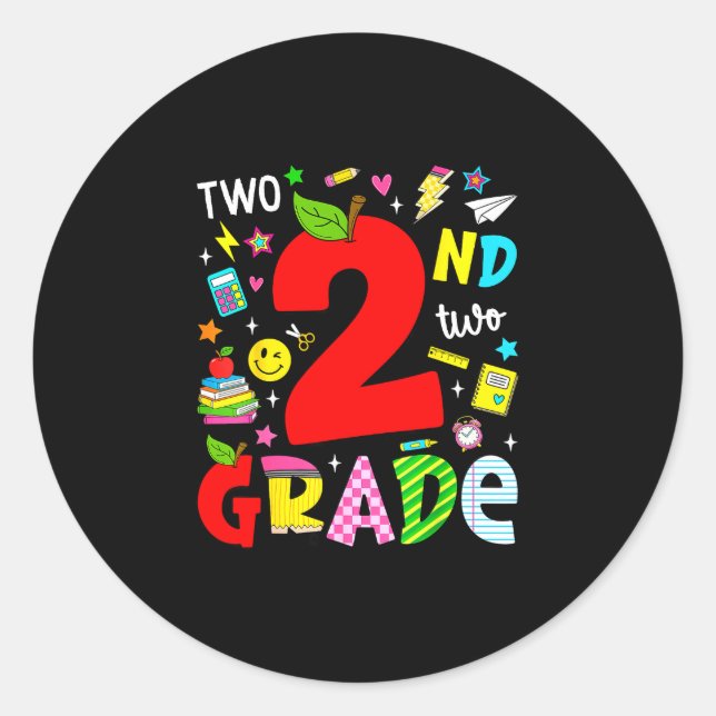 2nd second grade retro colourful back to school classic round sticker (Front)
