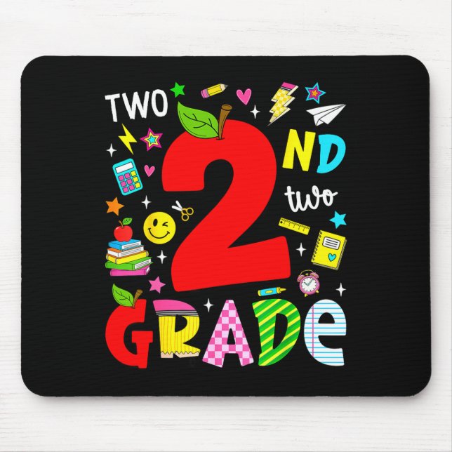 2nd second grade retro colourful back to school mouse mat (Front)