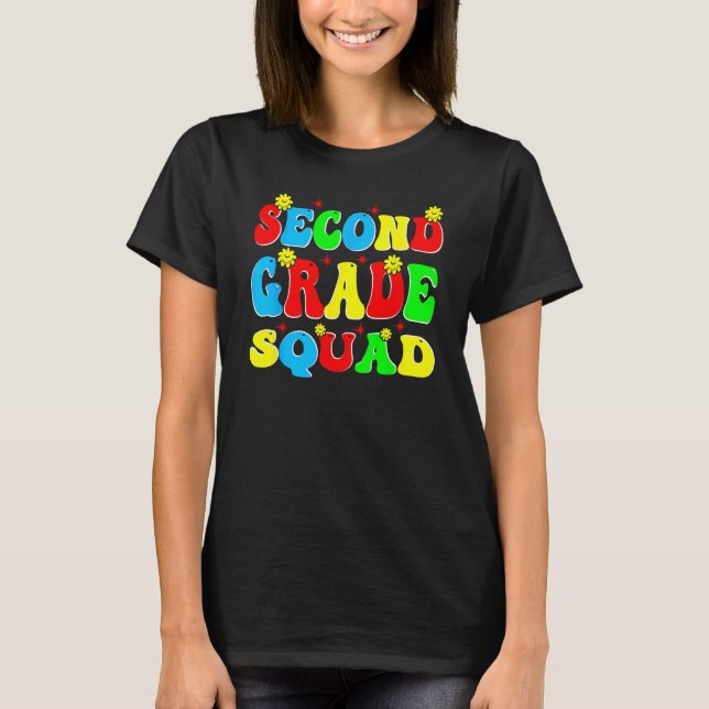 2nd Second Grade Squad Retro Groovy Teacher Back T T-Shirt (Front)