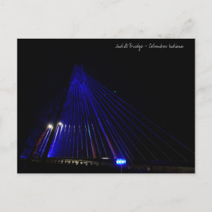 2nd Street Bridge lite in blue - Columbus Indiana Postcard