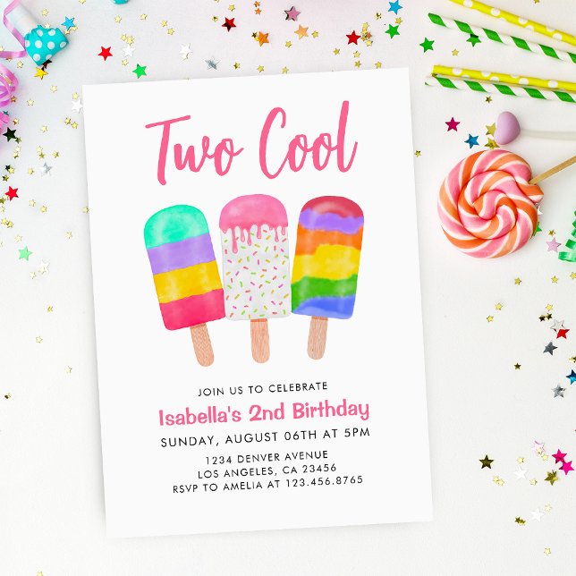 2nd Two Cool Sweet Colourful Ice Pops Girl Birthda Invitation (2nd Two Cool Sweet Colorful Ice Pops Girl Birthday Invitation
)