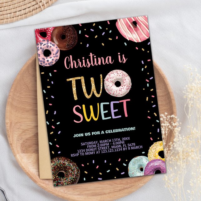 2nd Two Sweet Colours Doughnut Birthday Invitation (2nd Two Sweet Colors Donut Birthday Invitations)