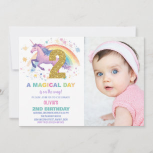 2nd Unicorn Birthday Invitations with photo