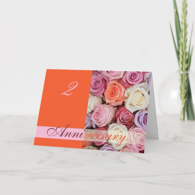 2nd Wedding Anniversary Card pastel roses (Front)