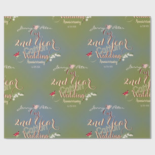 2nd Wedding Anniversary Cotton Lily of the Valley Wrapping Paper