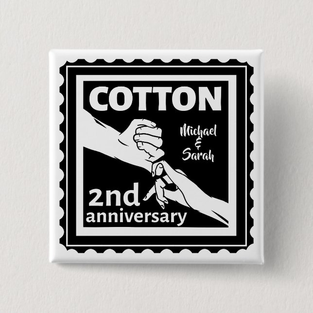 2nd Wedding anniversary couple holding hands 15 Cm Square Badge (Front)