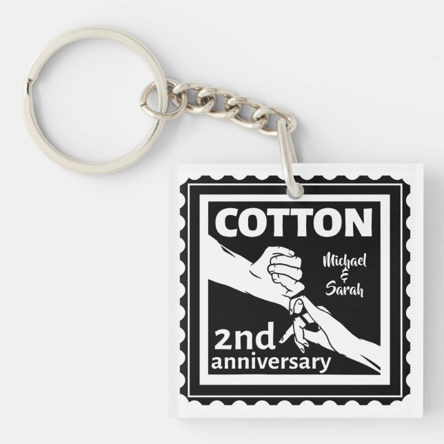 2nd Wedding anniversary couple holding hands Key Ring (Front)