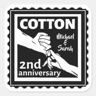 2nd Wedding anniversary couple holding hands Square Sticker