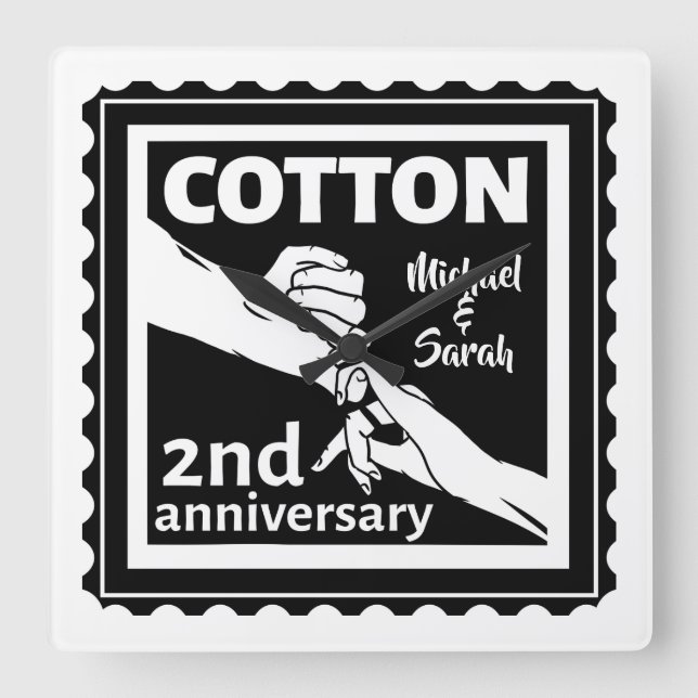 2nd Wedding anniversary couple holding hands Square Wall Clock (Front)