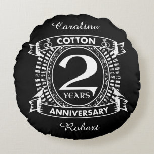 2nd wedding anniversary distressed crest round cushion