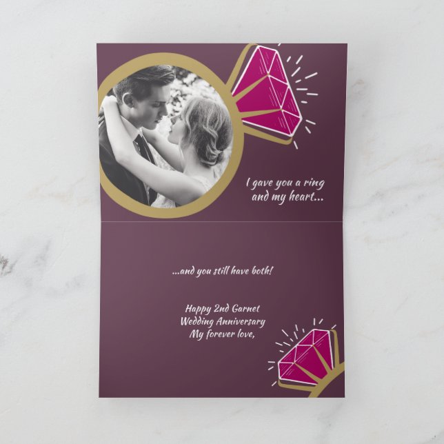 2nd wedding anniversary garnet now then photo card (Inside)