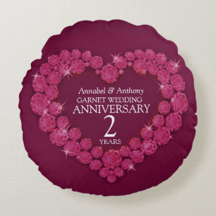 2nd Wedding Anniversary garnet red heart Round Cushion