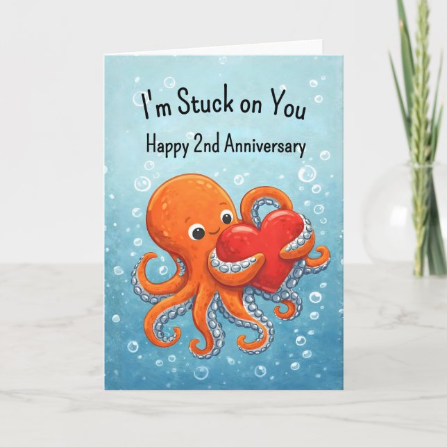 2nd wedding anniversary Octupus lover Card (Front)