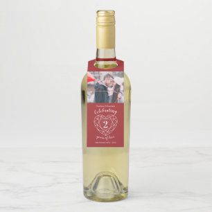 2nd wedding anniversary photo garnet red heart bottle tag
