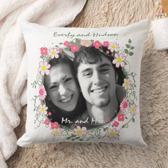 2nd Wedding Anniversary Photo Wreath Frame White Cushion (Blanket)